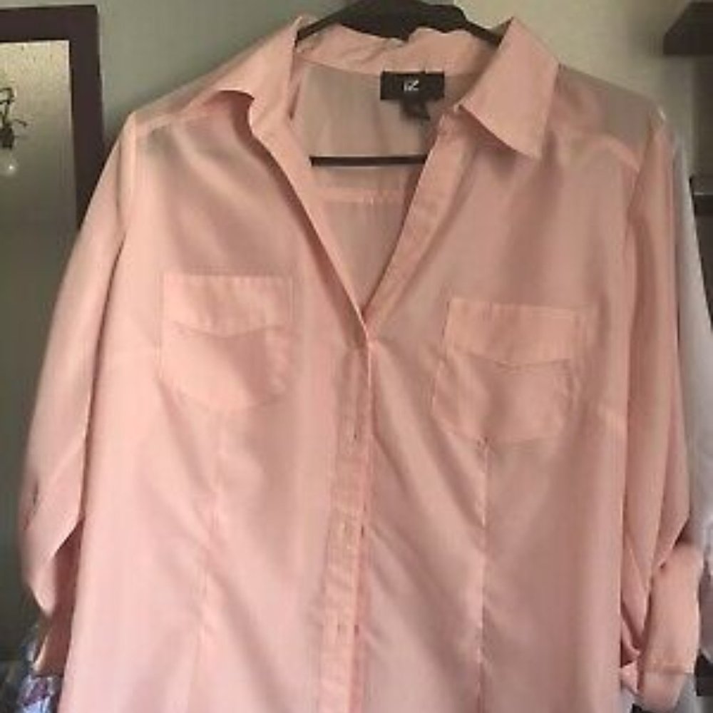iZ Byer Womens Roll Tab Peach Shirt